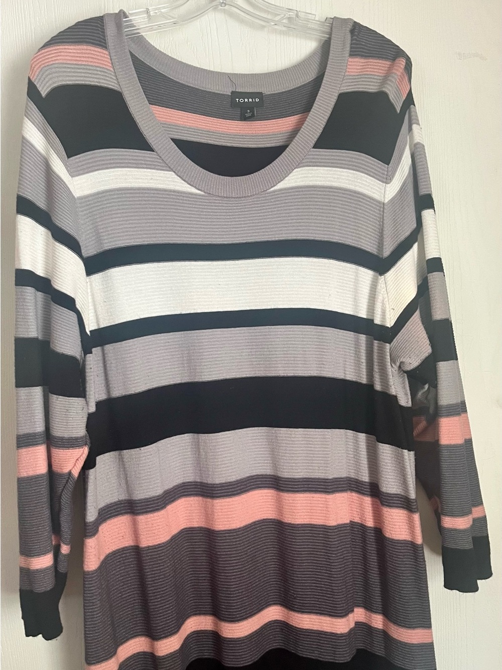 Torrid Gray, Black & Pink Striped Long Sleeve sweater dress
